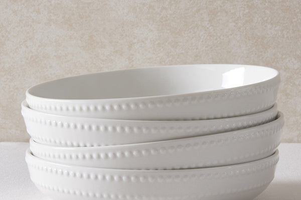 Margalo Beaded Set of 4 Pasta Bowls - White - DUSK