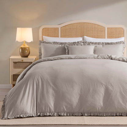 Marion Ruffle Edge Duvet Cover - Washed Cotton - Sand - DUSK