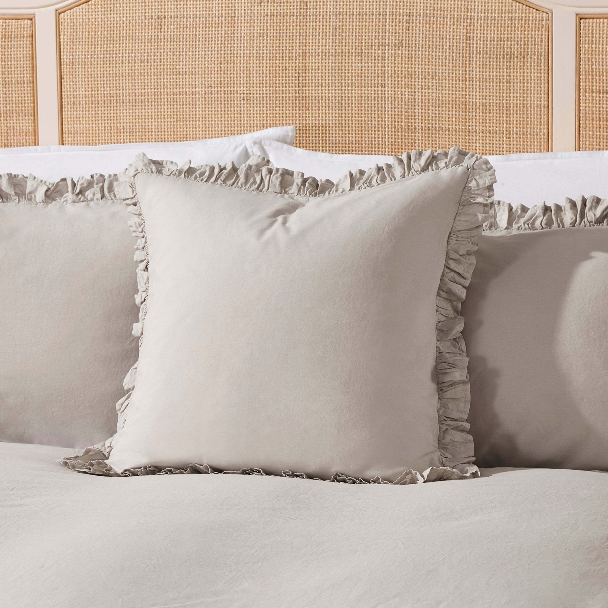 Marion Ruffle Edge Square Pillowcase - Washed Cotton - Sand - DUSK