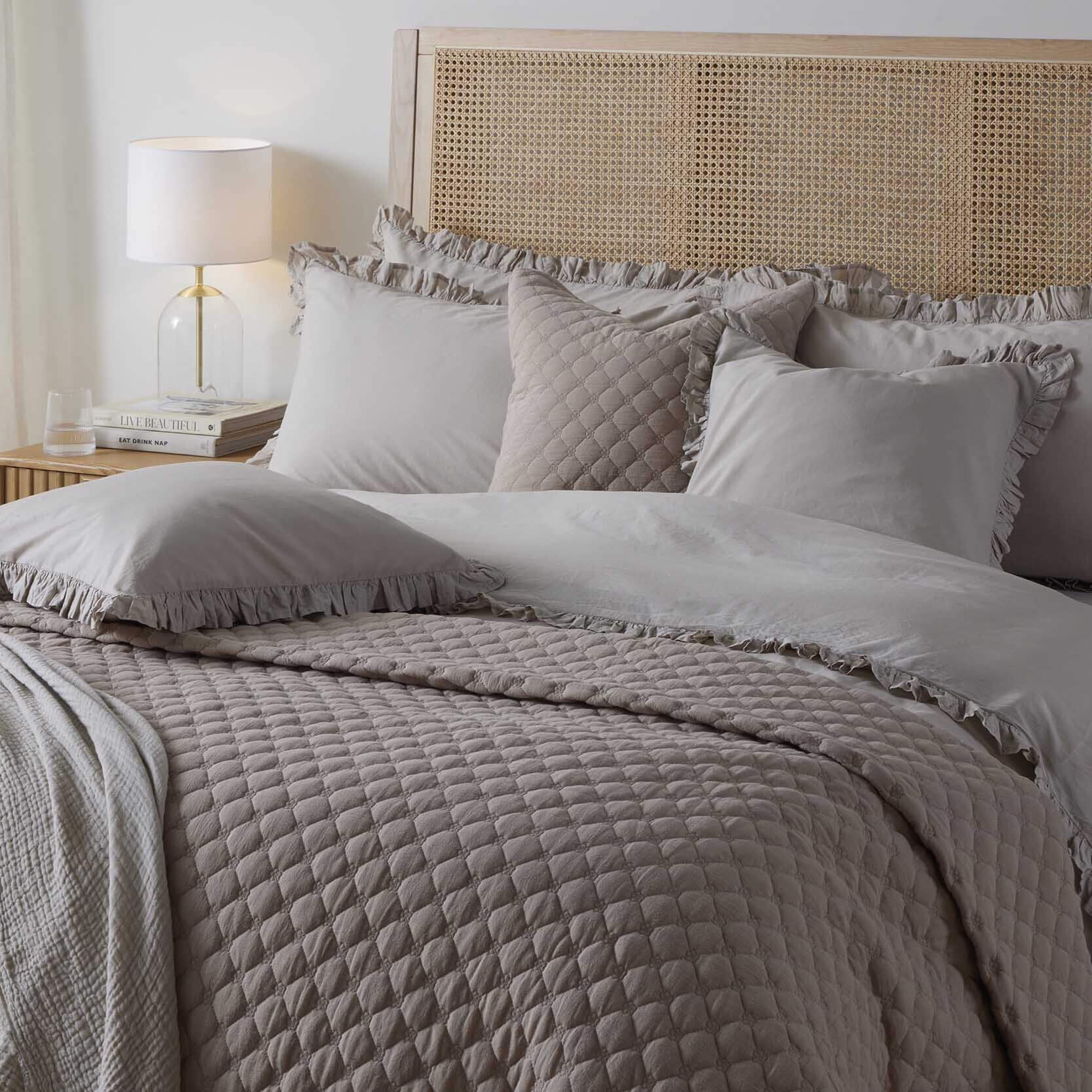 Marion Ruffle Edge Square Pillowcase - Washed Cotton - Sand - DUSK