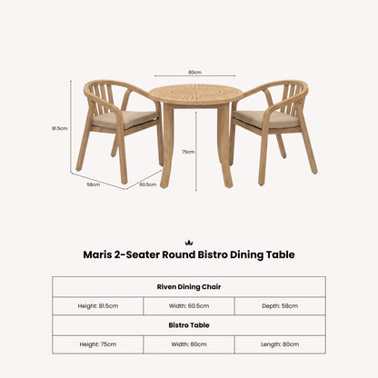 Maris Outdoor 2 Seater Round Bistro Dining Table - Natural - DUSK