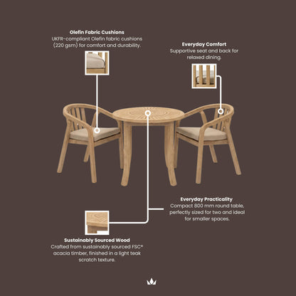 Maris Outdoor 2 Seater Round Bistro Dining Table - Natural - DUSK