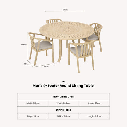Maris Outdoor 4 Seater Round Dining Table Set - Natural - DUSK