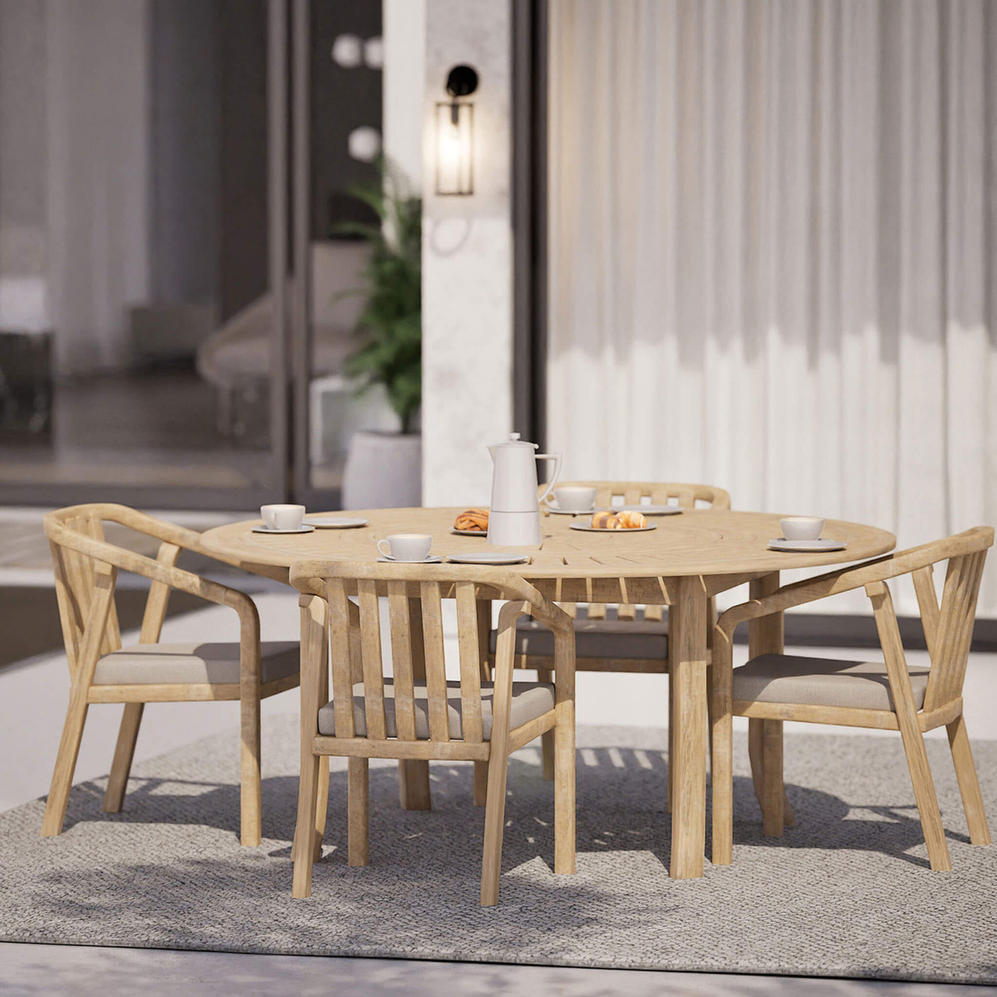 Maris Outdoor 4 Seater Round Dining Table Set - Natural - DUSK