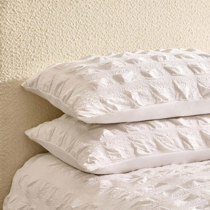Marissa 100% Cotton Seersucker Check Duvet Cover & Pillowcase Set - White - DUSK