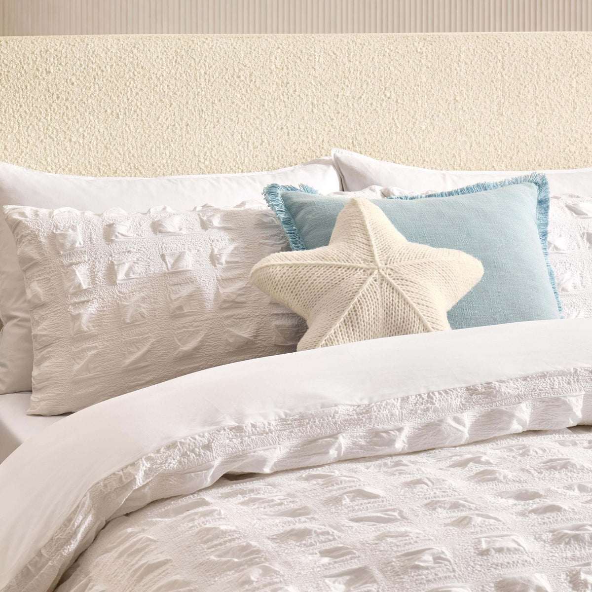 Marissa 100% Cotton Seersucker Check Duvet Cover & Pillowcase Set - White - DUSK