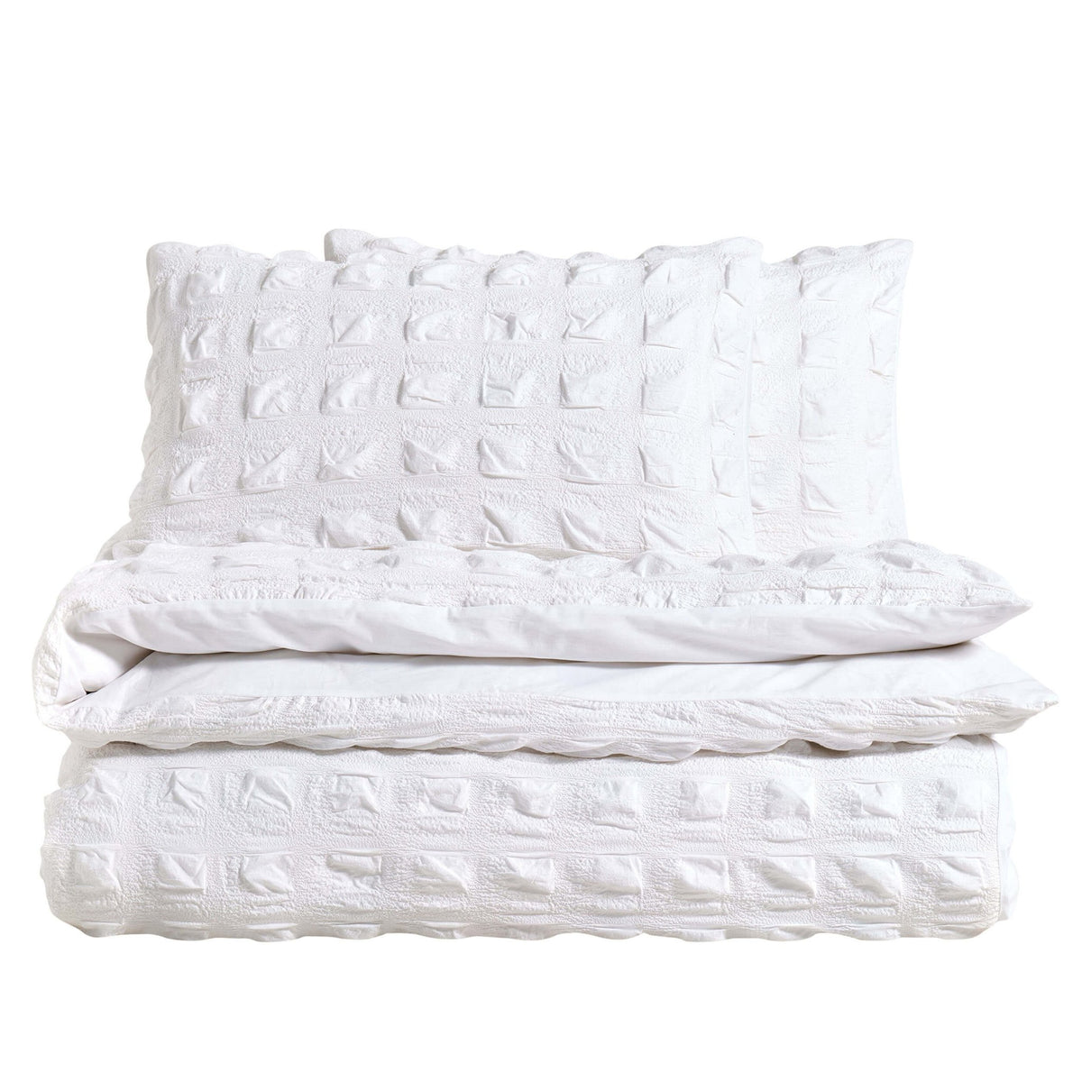 Marissa 100% Cotton Seersucker Check Duvet Cover & Pillowcase Set - White - DUSK