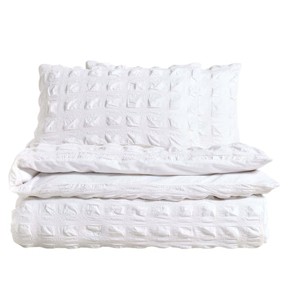 Marissa 100% Cotton Seersucker Check Duvet Cover & Pillowcase Set - White - DUSK