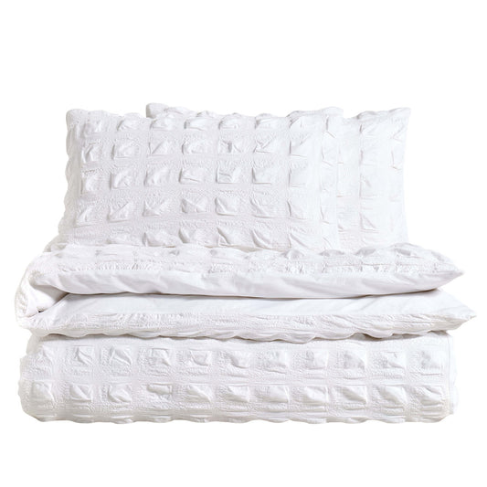 Marissa 100% Cotton Seersucker Check Duvet Cover & Pillowcase Set - White - DUSK