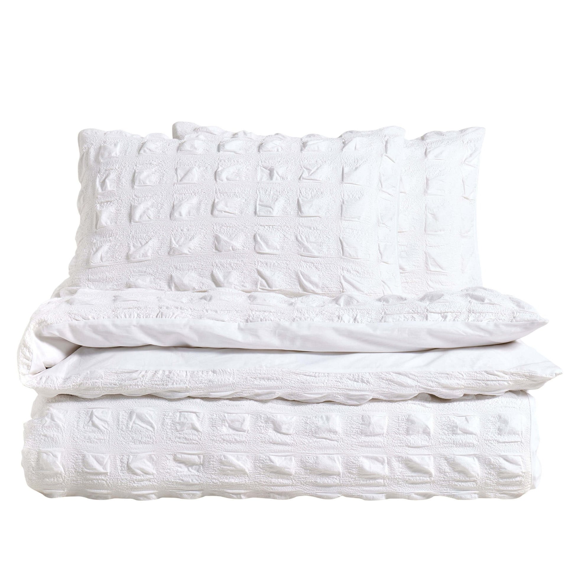 Marissa 100% Cotton Seersucker Check Duvet Cover & Pillowcase Set - White - DUSK
