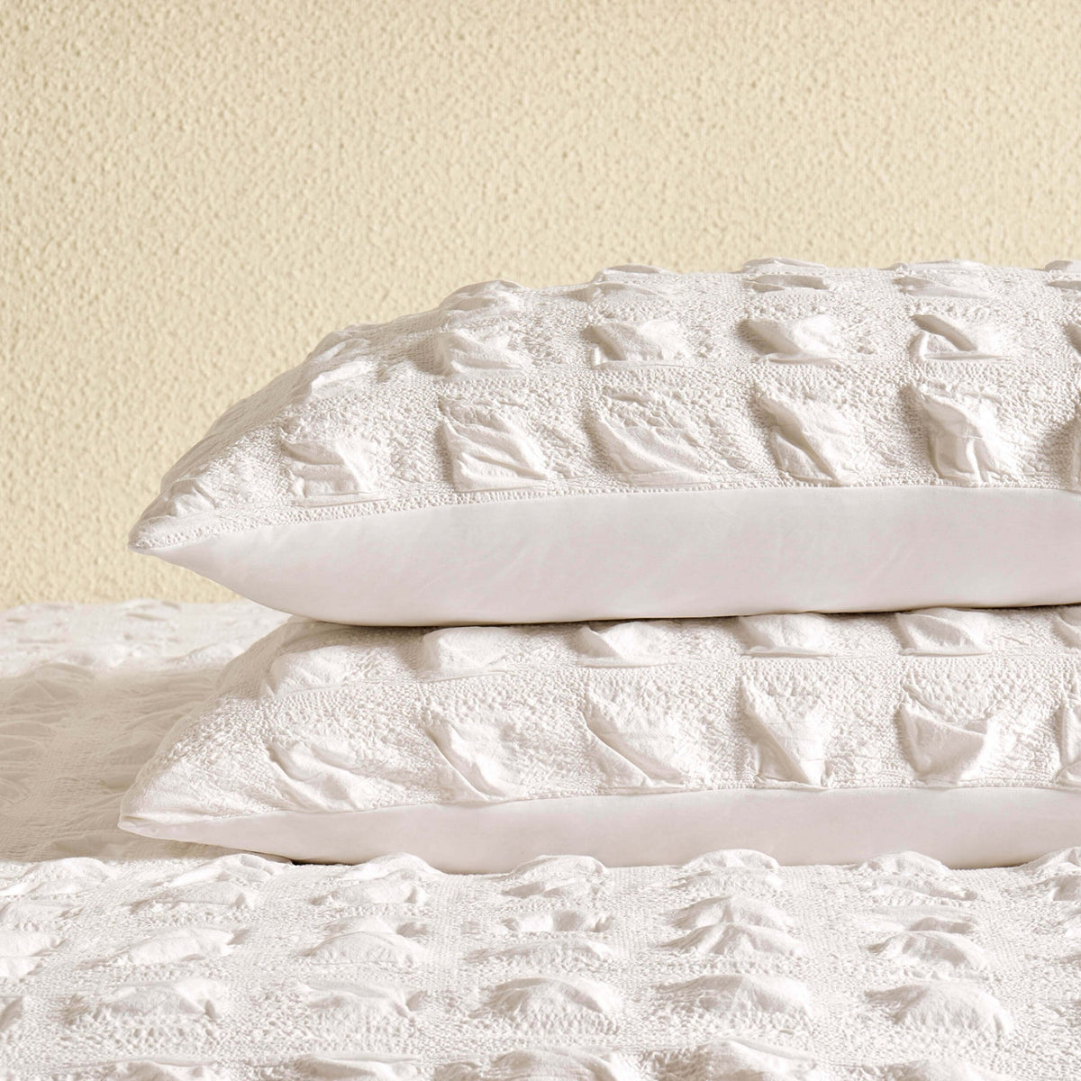 Marissa 100% Cotton Seersucker Check Duvet Cover & Pillowcase Set - White - DUSK