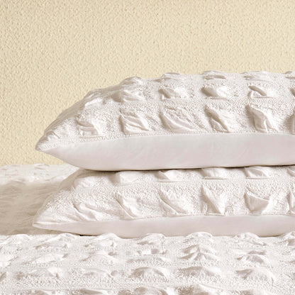 Marissa 100% Cotton Seersucker Check Duvet Cover & Pillowcase Set - White - DUSK