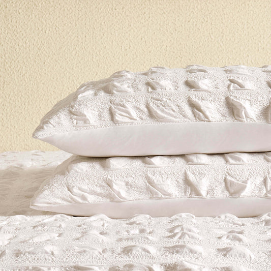 Marissa 100% Cotton Seersucker Check Duvet Cover & Pillowcase Set - White - DUSK