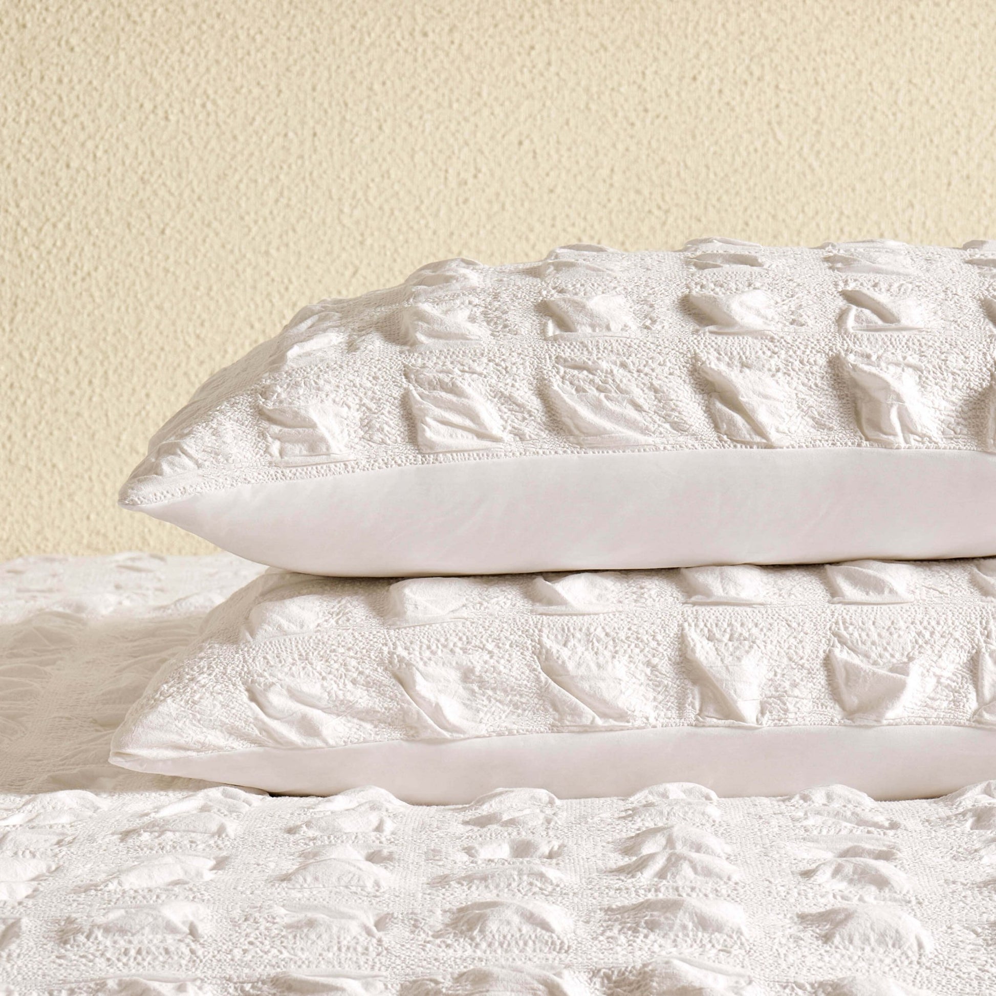 Marissa 100% Cotton Seersucker Check Duvet Cover & Pillowcase Set - White - DUSK