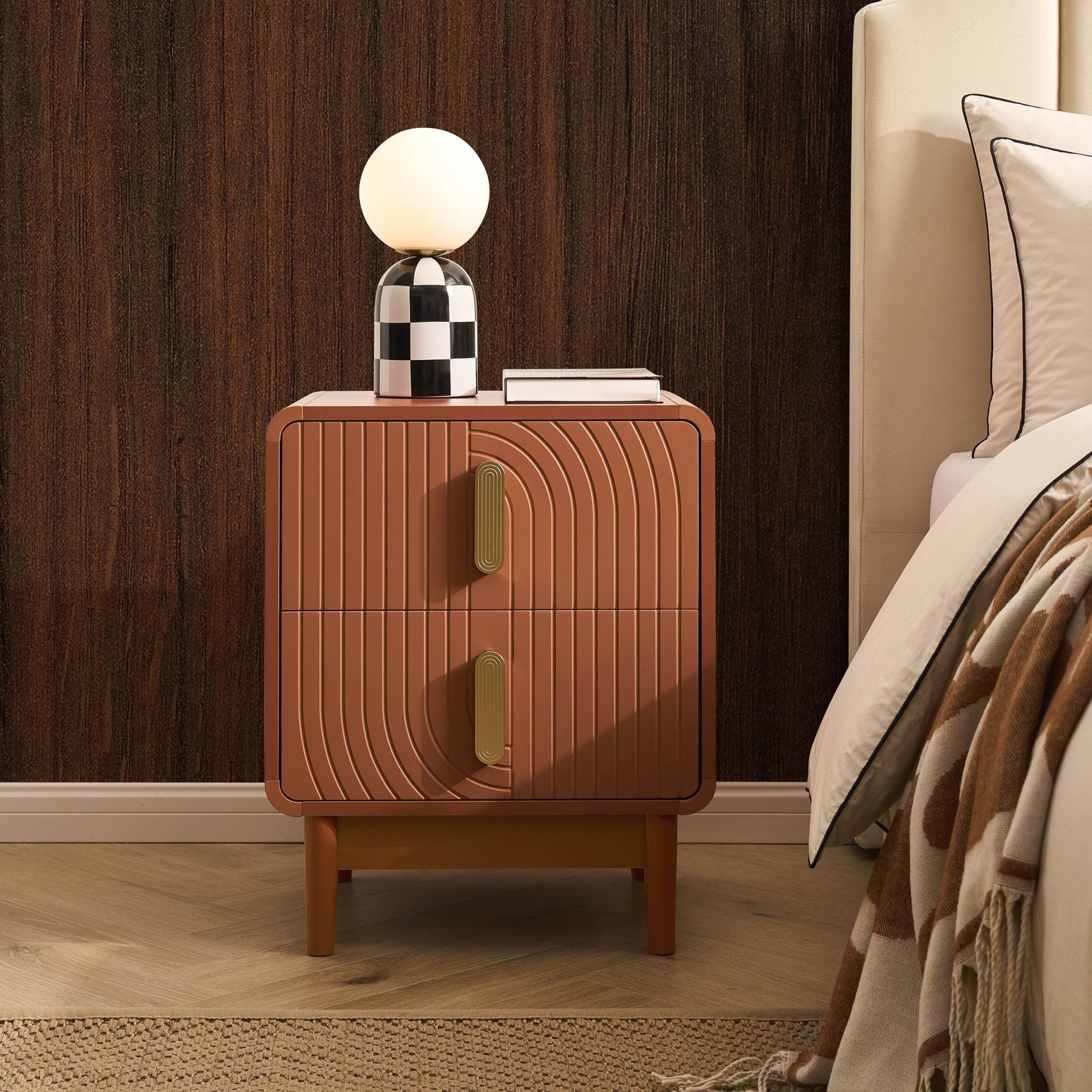 Marnie 2 Drawer Bedside Table - Burnt Orange - DUSK