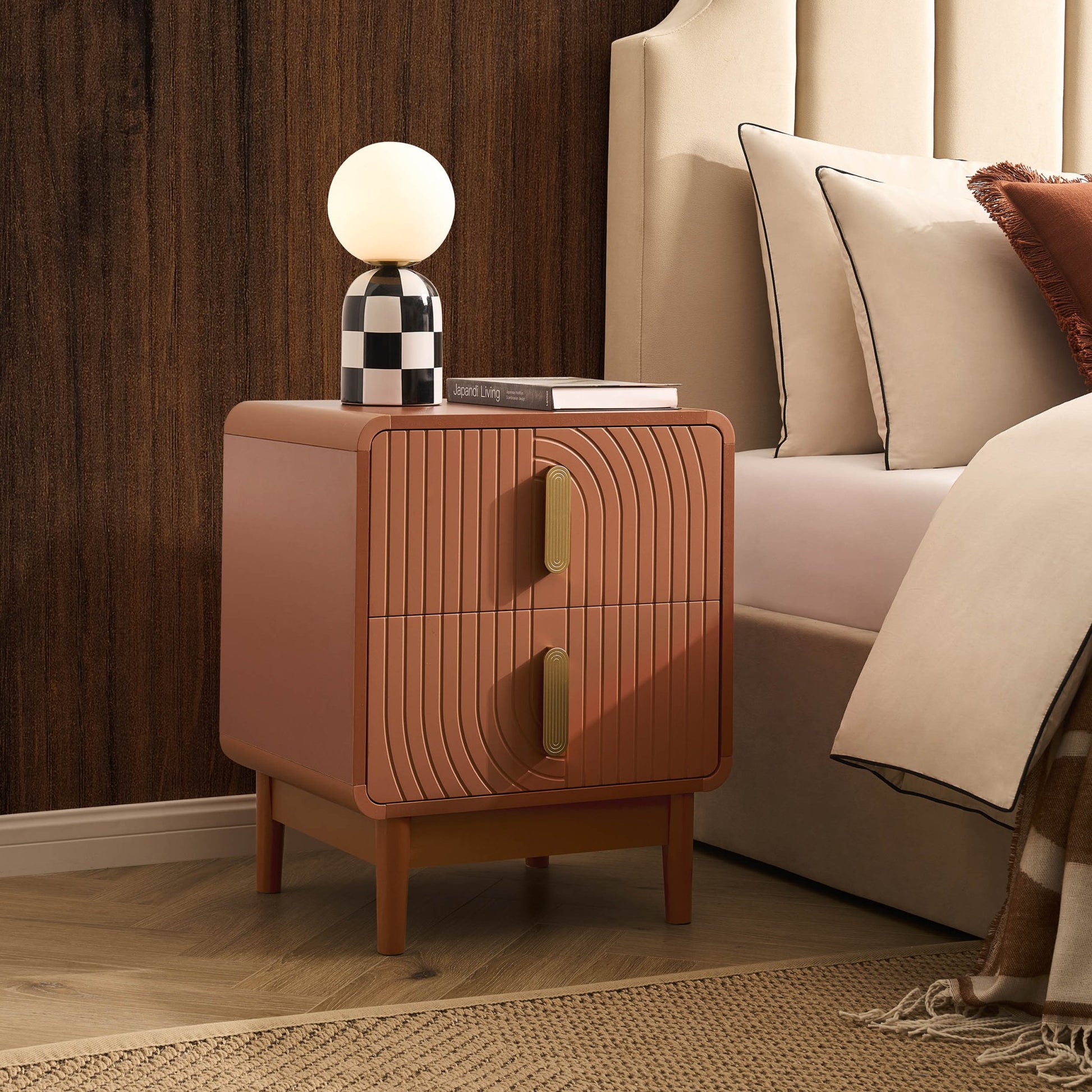 Marnie 2 Drawer Bedside Table - Burnt Orange - DUSK