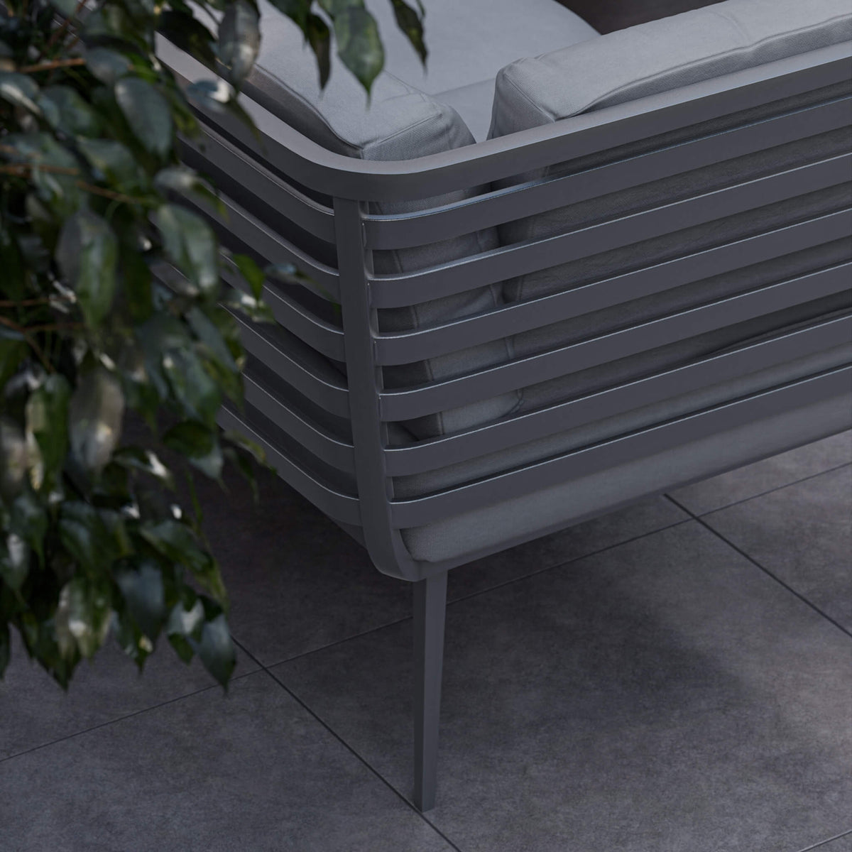 Mayfair Outdoor 8 Seater Corner Lounge Set with Fire Pit and Bench - Grey - DUSK