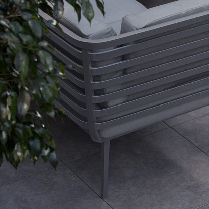 Mayfair Outdoor 8 Seater Corner Lounge Set with Fire Pit and Bench - Grey - DUSK