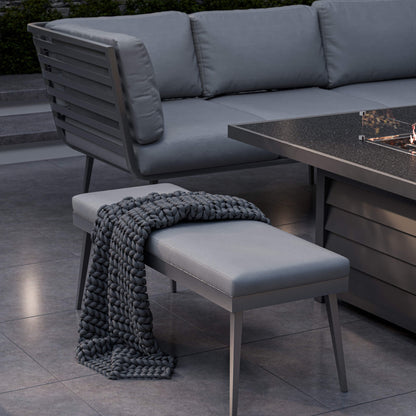 Mayfair Outdoor 8 Seater Corner Lounge Set with Fire Pit and Bench - Grey - DUSK