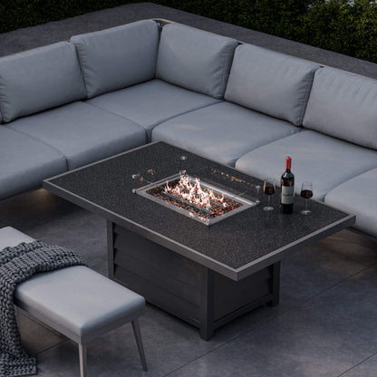 Mayfair Outdoor 8 Seater Corner Lounge Set with Fire Pit and Bench - Grey - DUSK