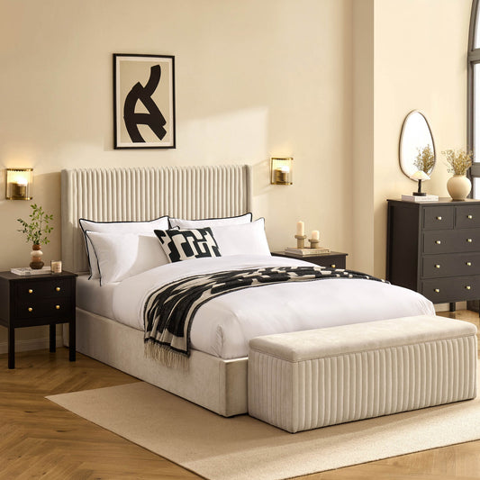 Melrose Ottoman Storage Bed - Chenille Ivory - DUSK