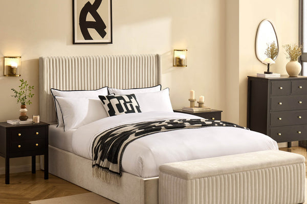 Melrose Ottoman Storage Bed - Chenille Ivory - DUSK