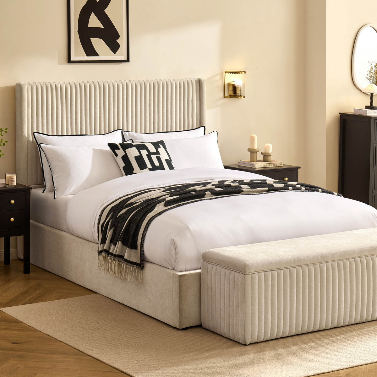 Melrose Ottoman Storage Bed - Chenille Ivory - DUSK