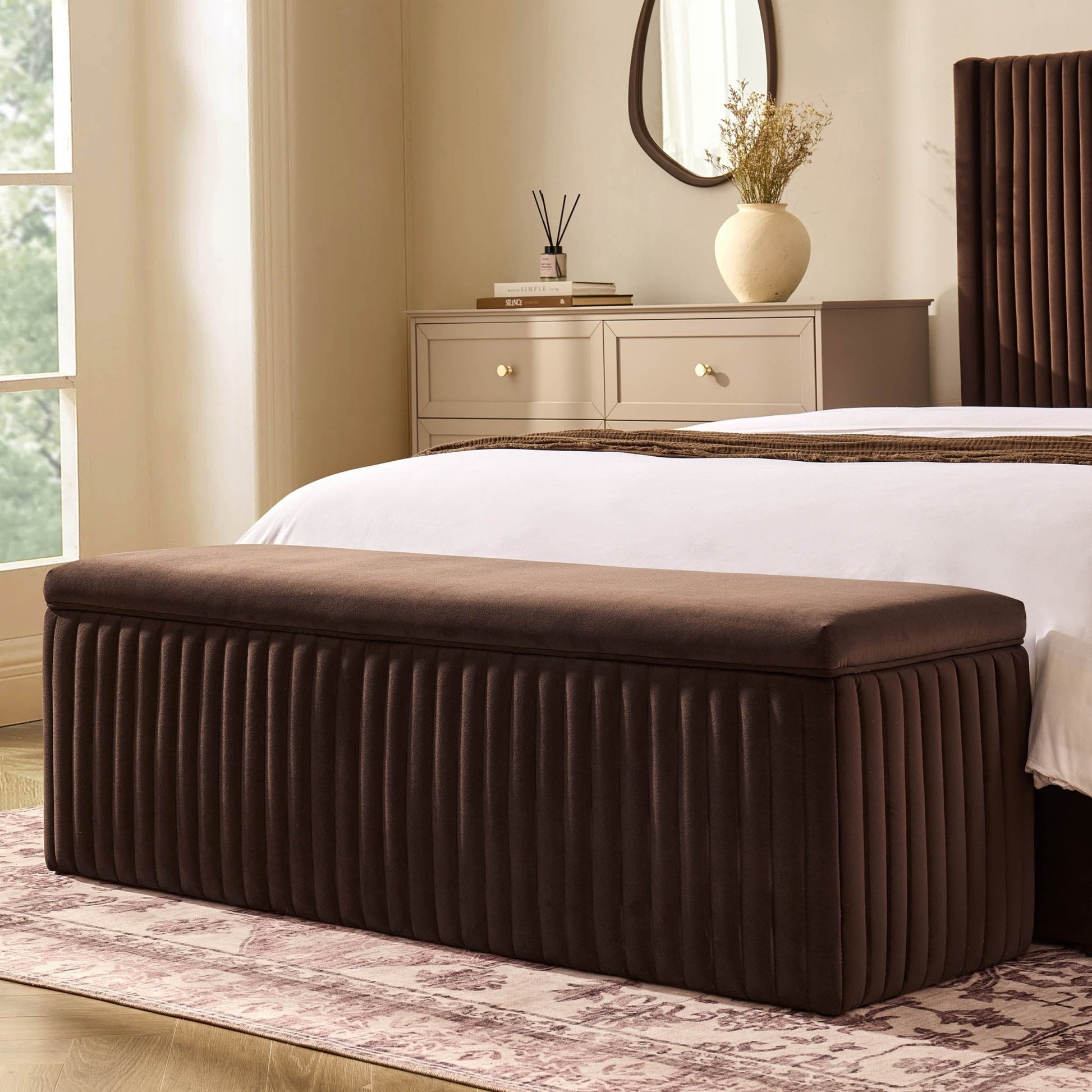 Melrose Ribbed Ottoman Storage Bench - Cappuccino - DUSK