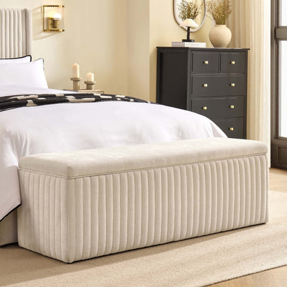 Melrose Ribbed Ottoman Storage Bench - Chenille Ivory - DUSK