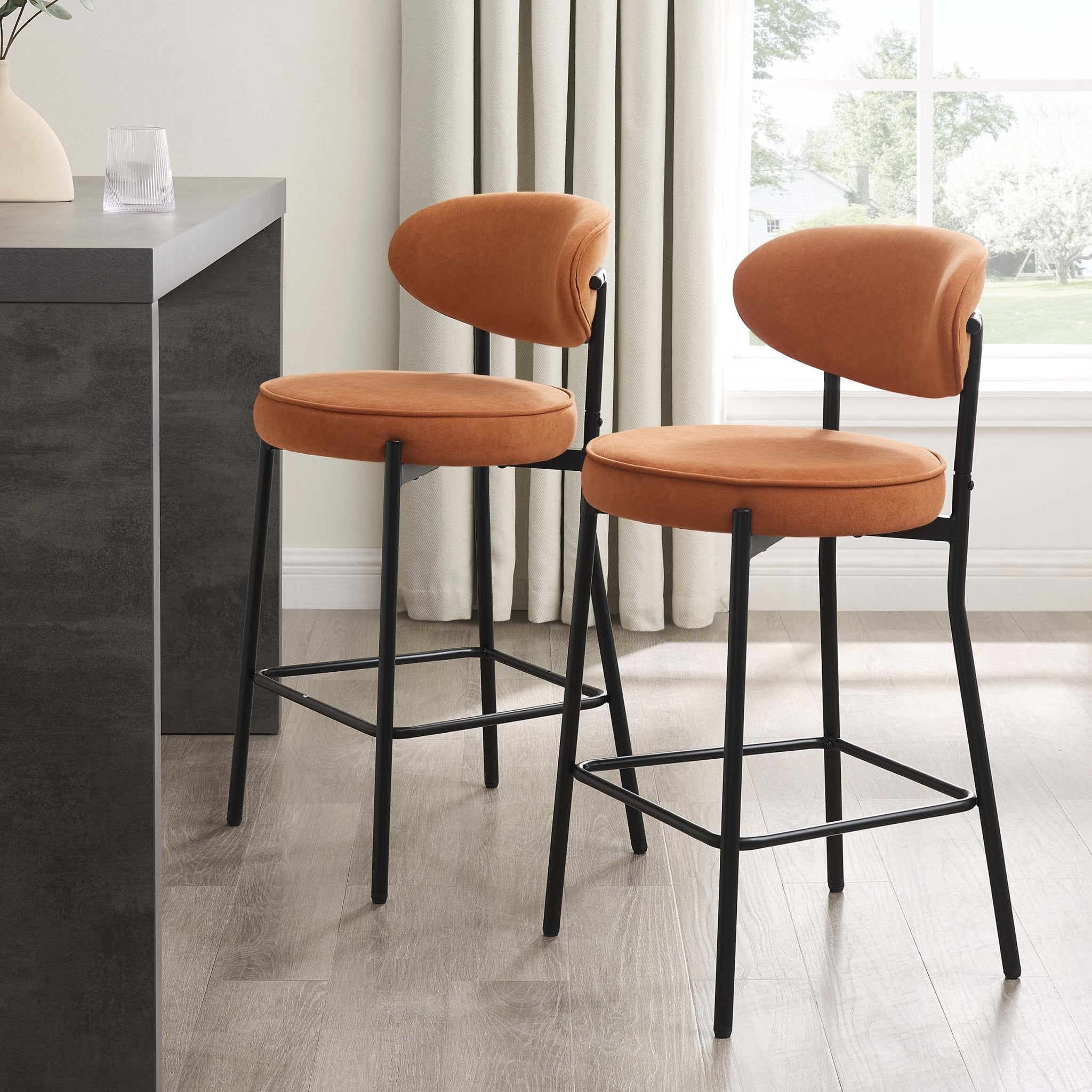 Mia Set of 2 Barstool - Matte Velvet - Burnt Orange - DUSK