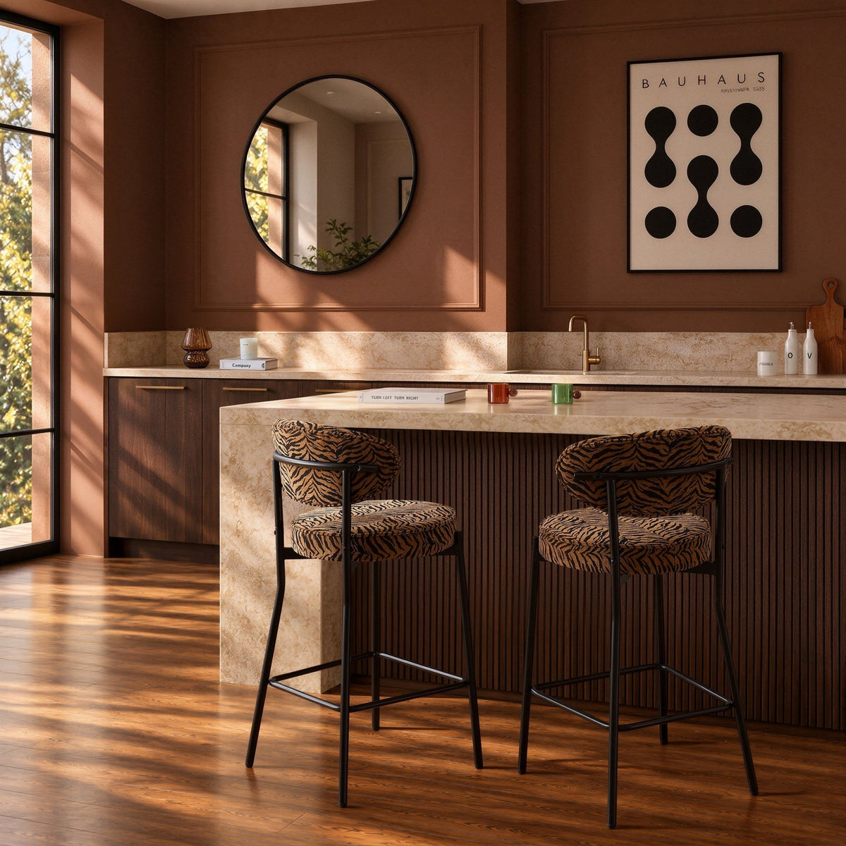 Mia Set of 2 Barstools - Brown Animal Stripe  - DUSK