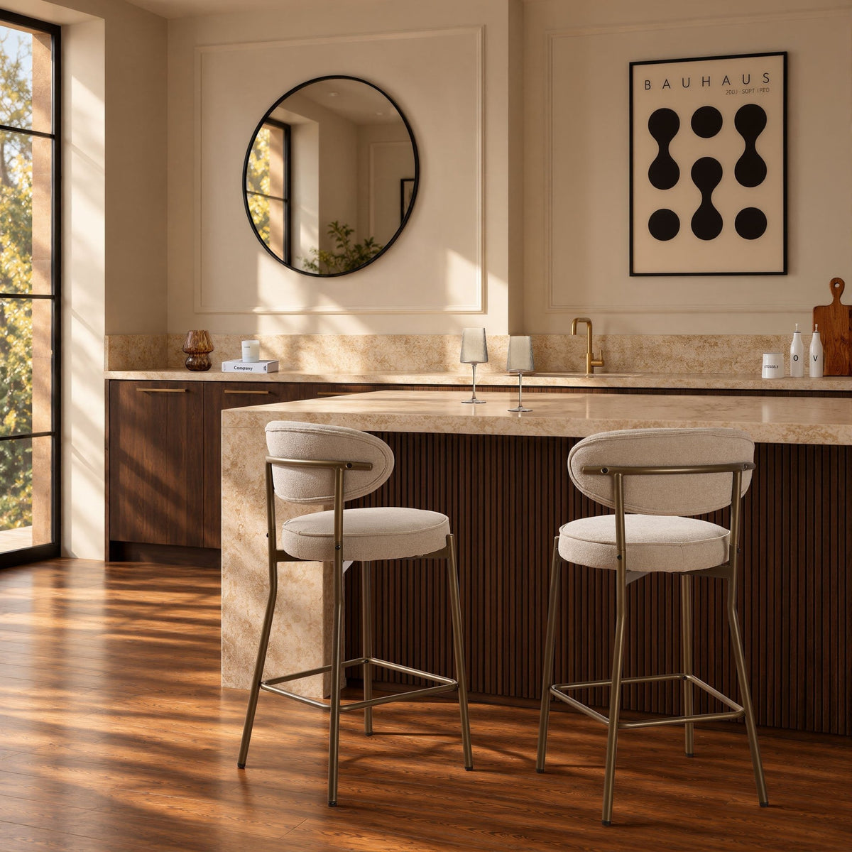 Mia Set of 2 Barstools - Chenille Oatmeal - DUSK