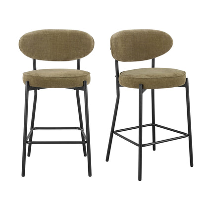 Mia Set of 2 Barstools - Chenille Olive - DUSK