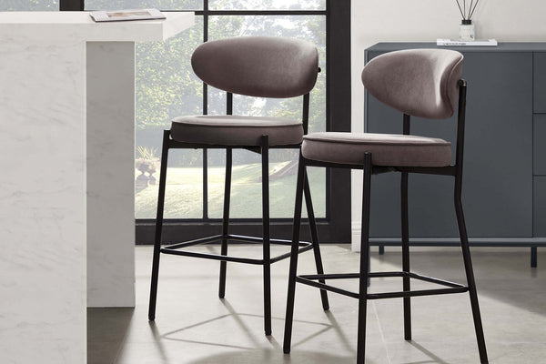 Mia Set of 2 Barstools - Matte Velvet - Taupe - DUSK