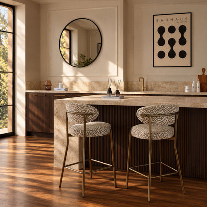 Mia Set of 2 Barstools - Taupe Animal Stripe - DUSK