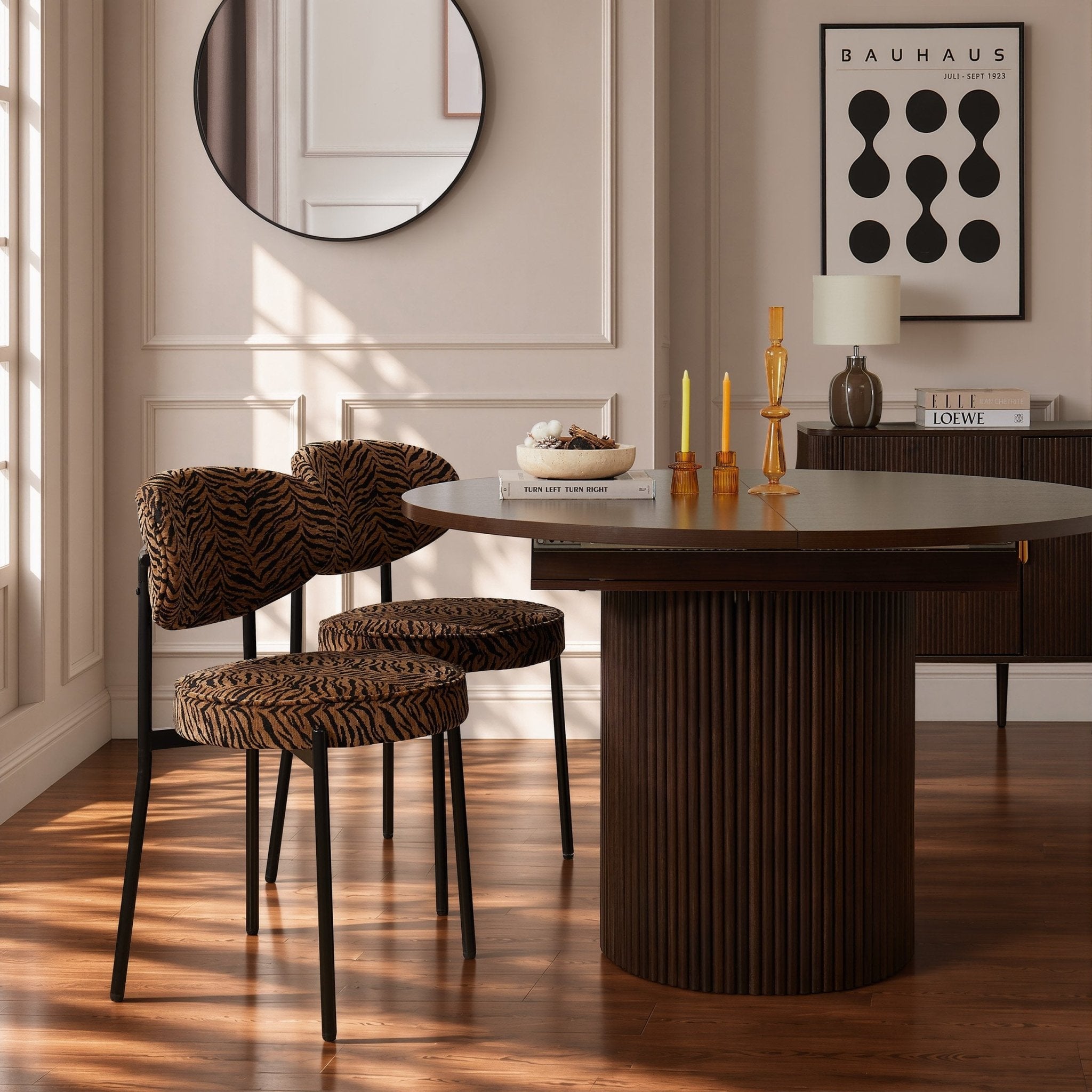 Mia Set of 2 Dining Chairs - Brown Animal Stripe  - DUSK