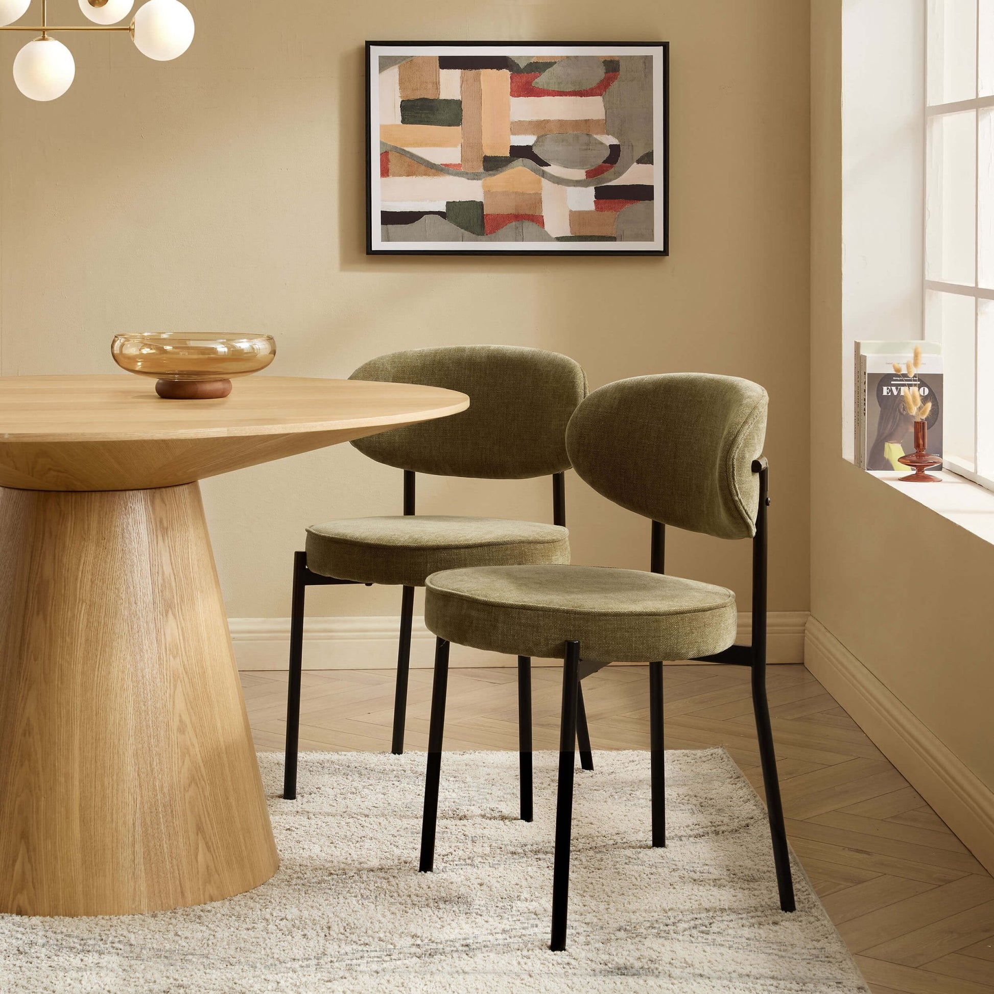 Mia Set of 2 Dining Chairs - Chenille Olive - DUSK