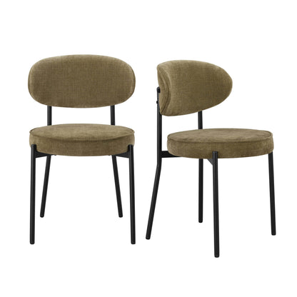 Mia Set of 2 Dining Chairs - Chenille Olive - DUSK