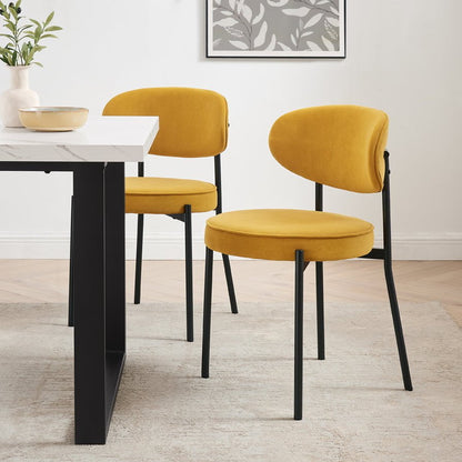 Mia Set of 2 Dining Chairs - Matte Velvet - Mustard - DUSK