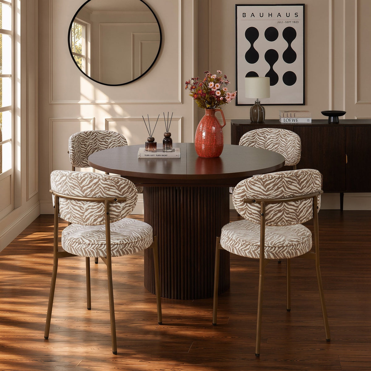 Mia Set of 2 Dining Chairs - Taupe Animal Stripe - DUSK