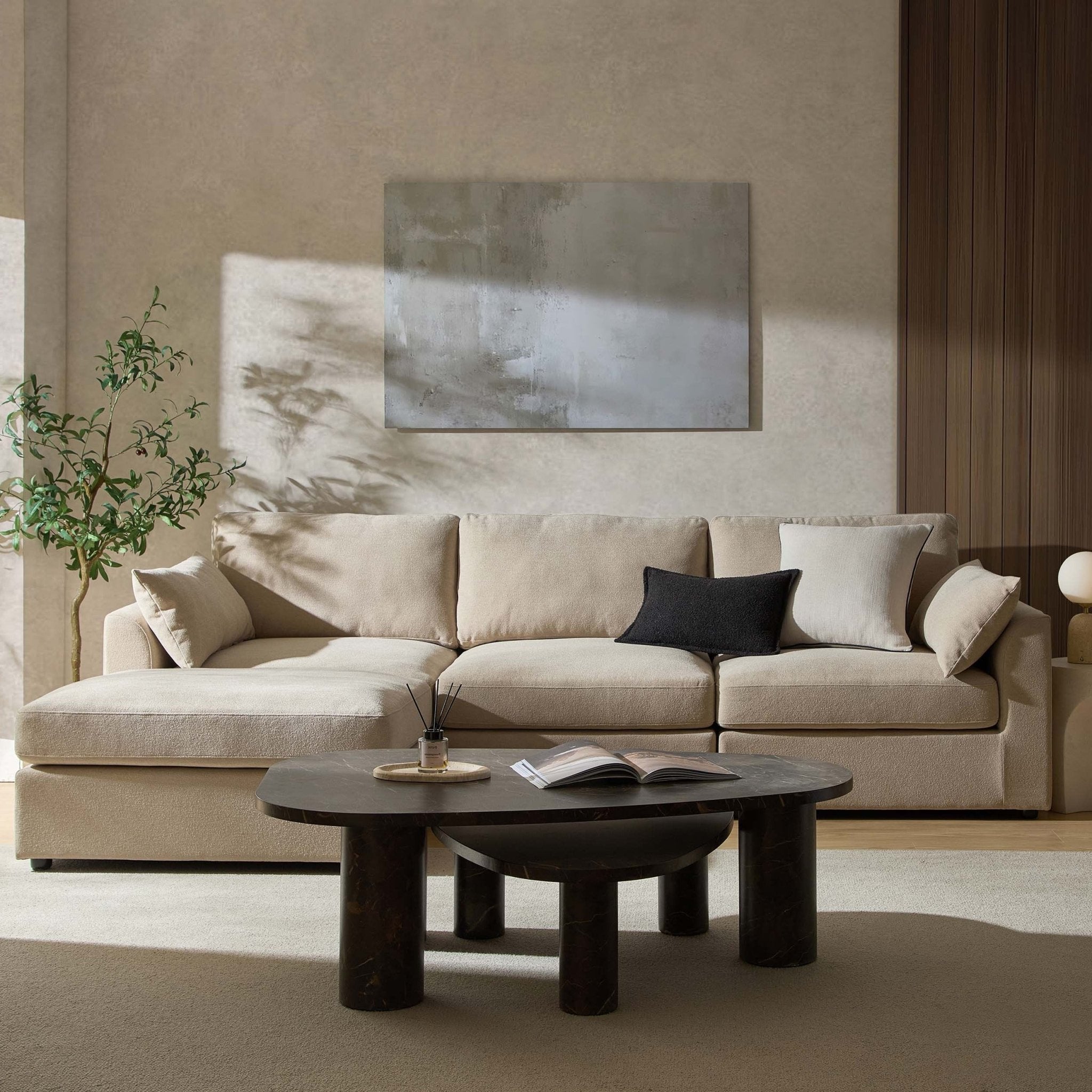 Miami Left Hand Chaise Sofa - Chenille Oatmeal - DUSK