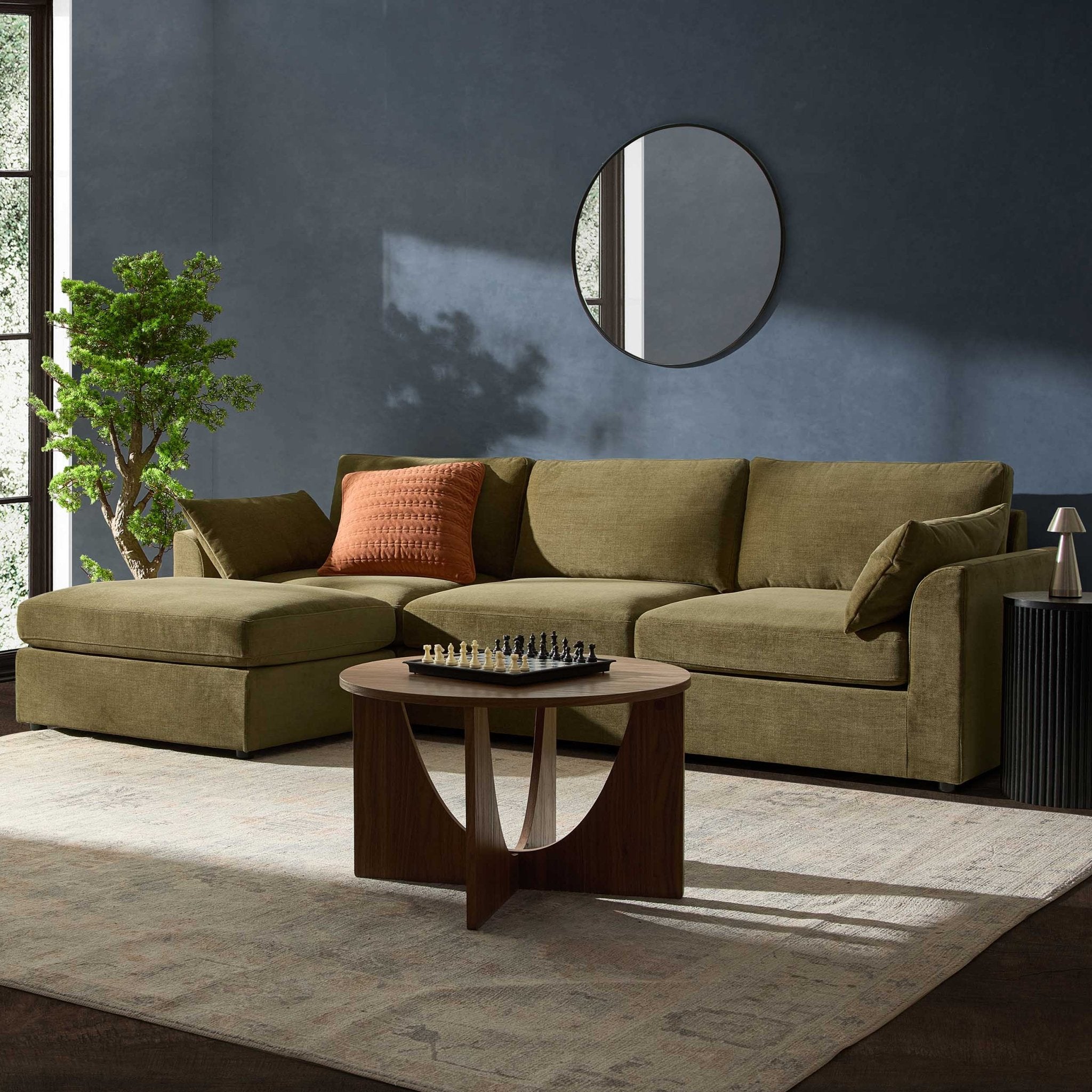 Miami Left Hand Chaise Sofa - Chenille Olive - DUSK
