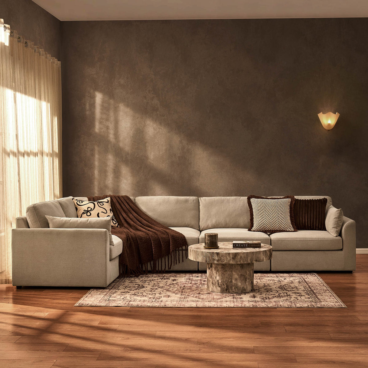 Miami Left Hand Large L-Shape Sofa - Chenille Oatmeal - DUSK