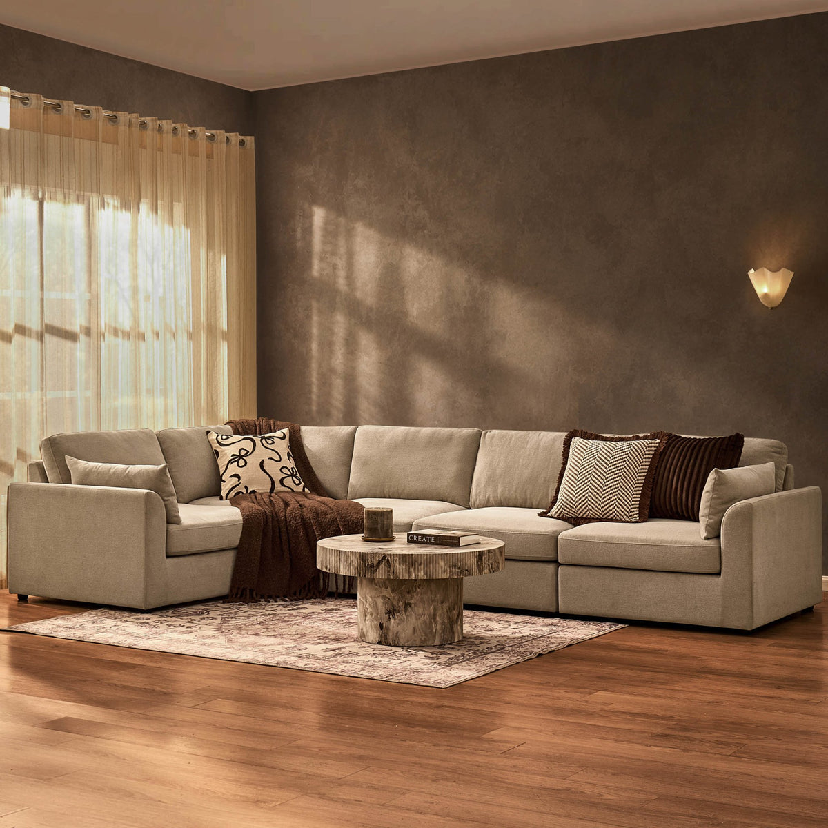 Miami Left Hand Large L-Shape Sofa - Chenille Oatmeal - DUSK