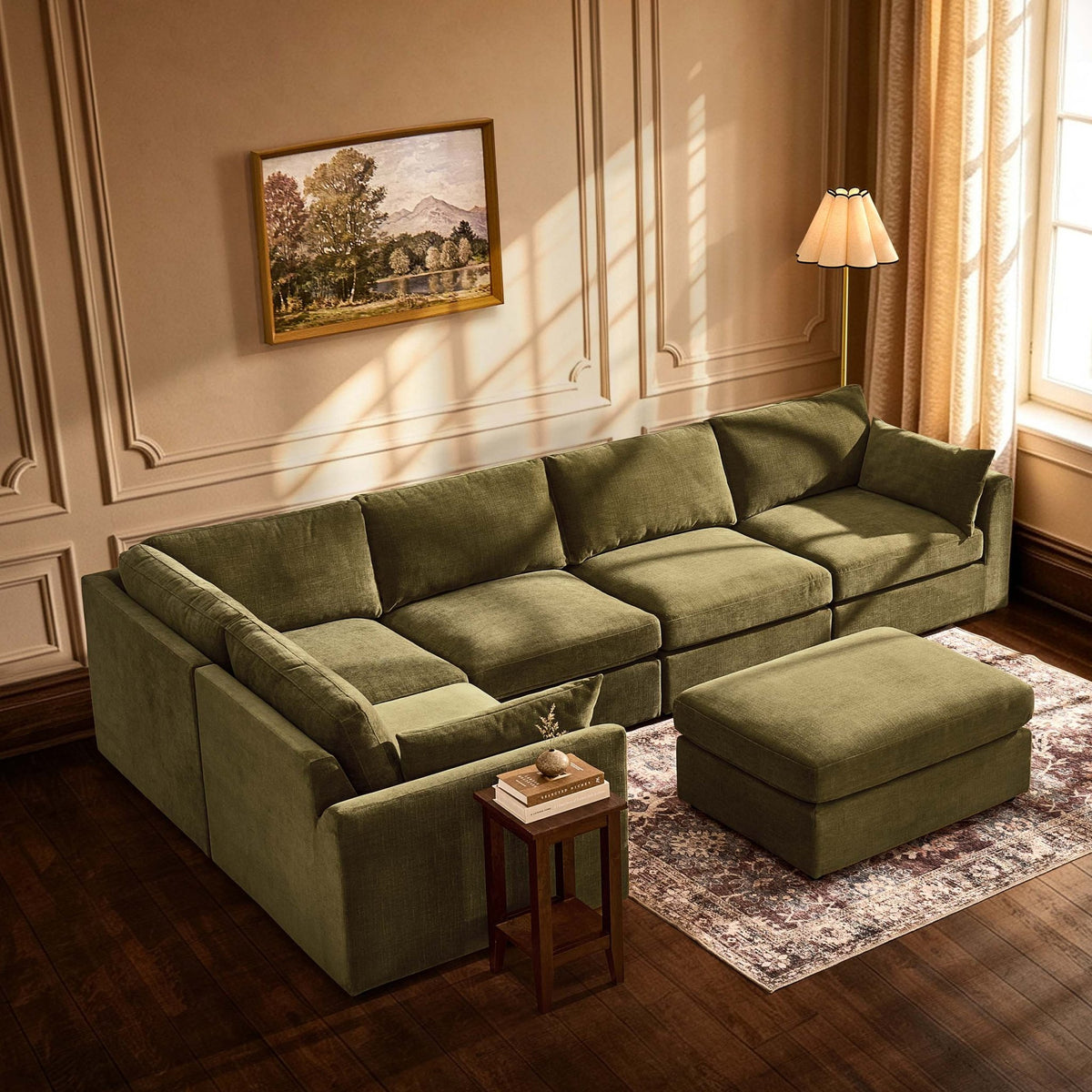 Miami Left Hand Large L-Shape Sofa - Chenille Olive - DUSK