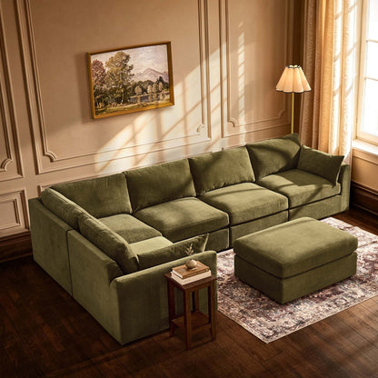 Miami Left Hand Large L-Shape Sofa - Chenille Olive - DUSK