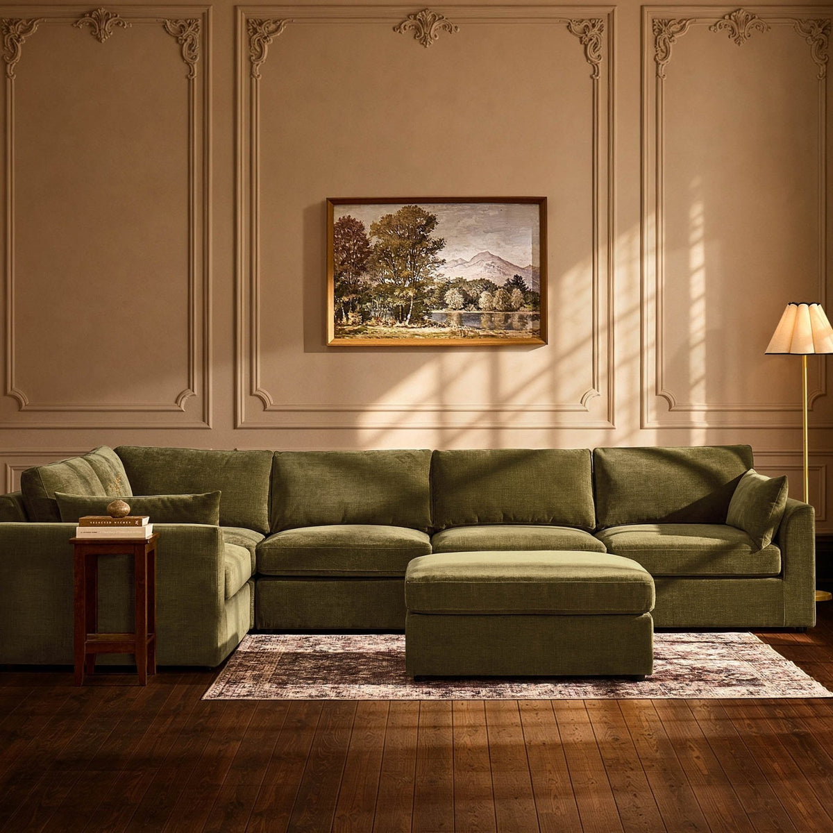 Miami Left Hand Large L-Shape Sofa - Chenille Olive - DUSK