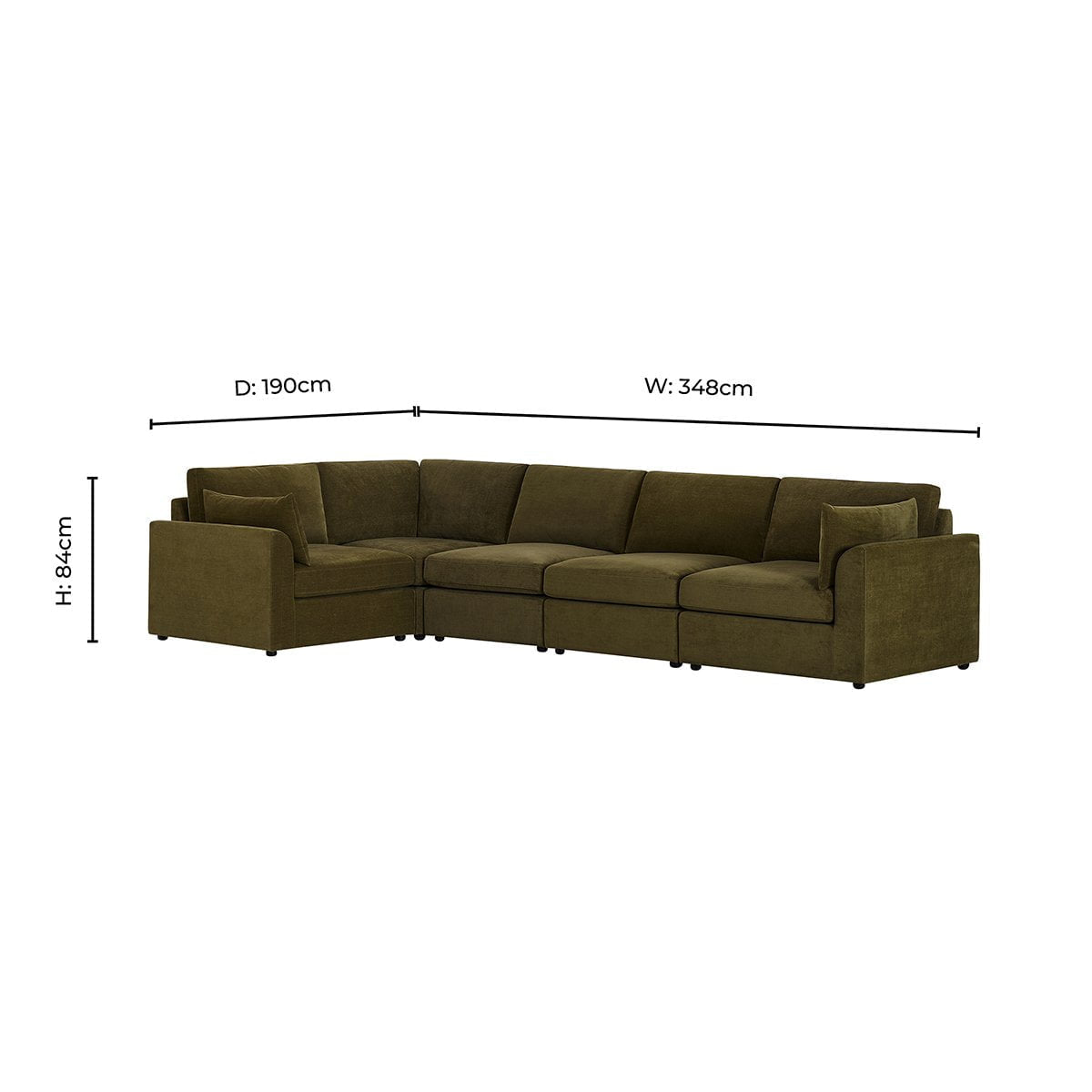 Miami Left Hand Large L-Shape Sofa - Chenille Olive - DUSK