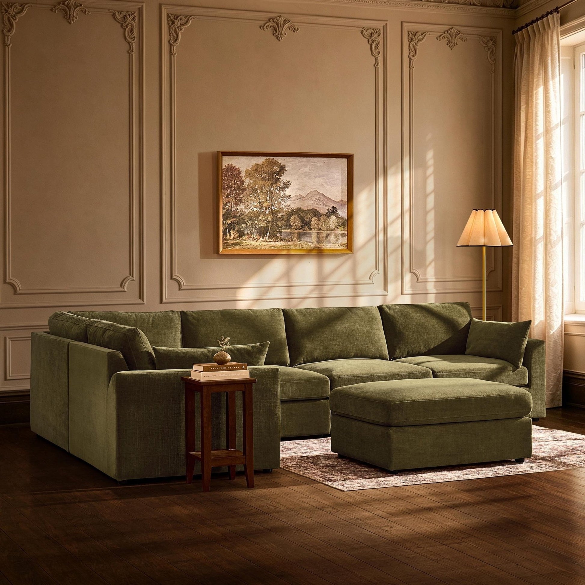 Miami Left Hand Large L-Shape Sofa - Chenille Olive - DUSK