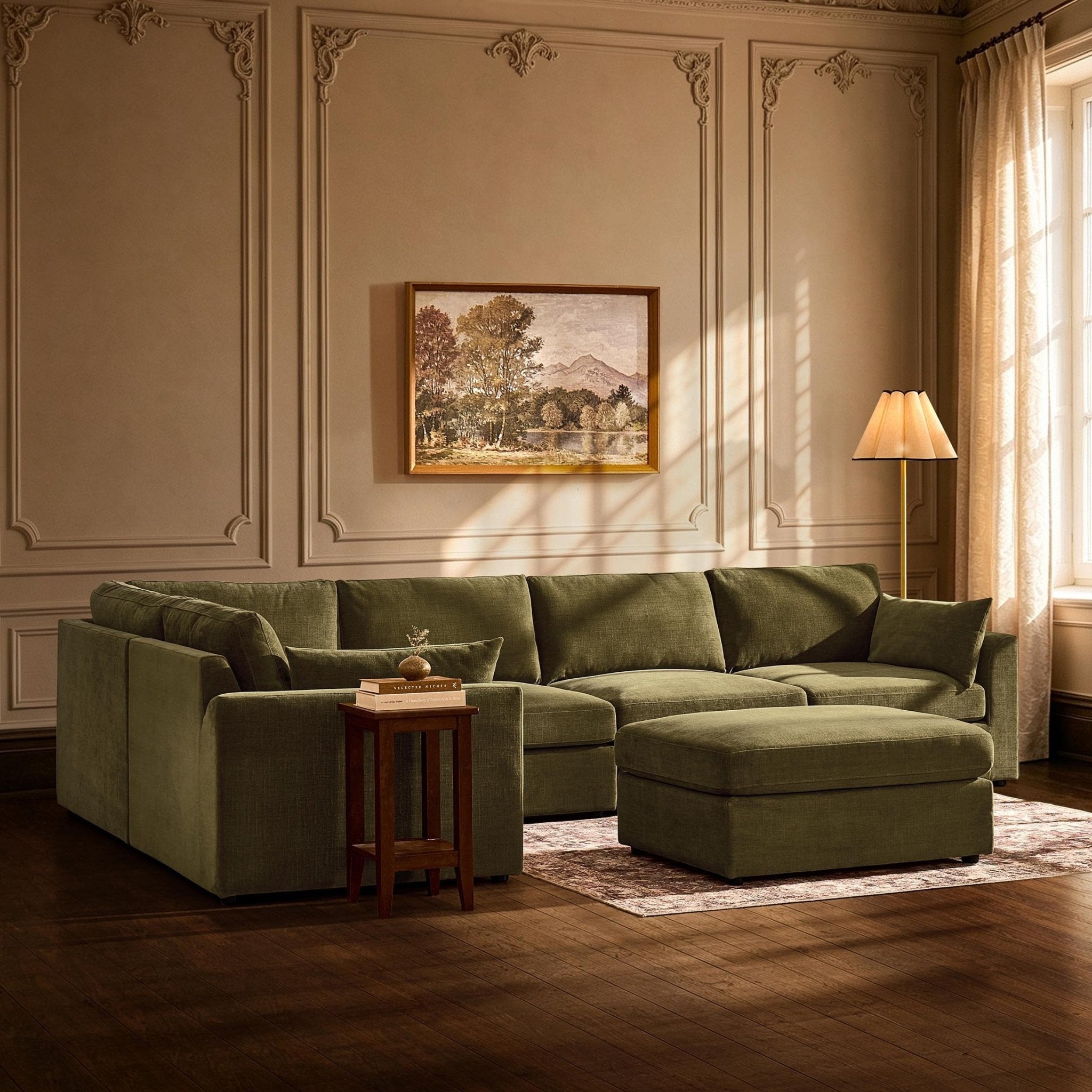 Miami Left Hand Large L-Shape Sofa - Chenille Olive - DUSK